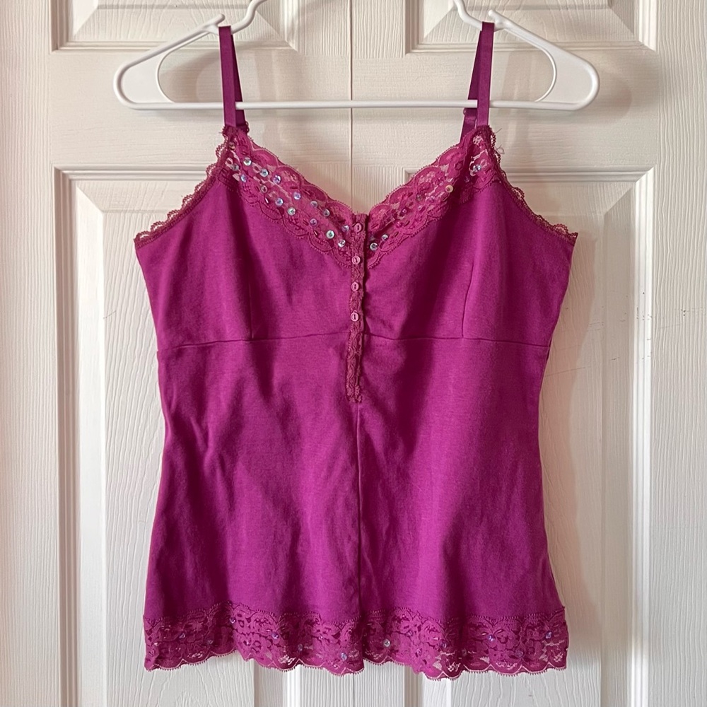 Y2K Beaded Lace Trim Tank Top